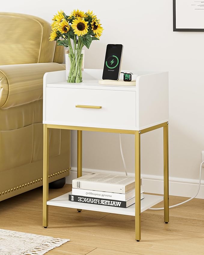 Masupu Nightstand with Charging Station, 3-Tier Modern Bedside Night Stand with - Image 4