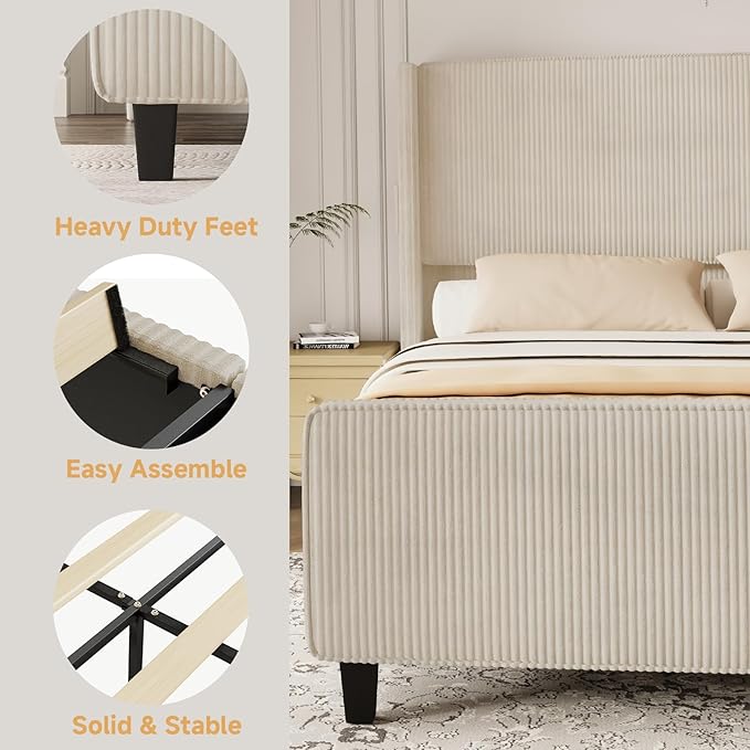 King Size Bed Frame and Headboard, Upholstered King Bed Frame - Image 6