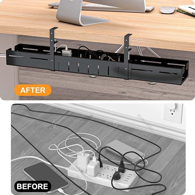 REALINN Under Desk Cable Management Tray Black, Expandable 25.27"-38.66" Sturdy - Image 6