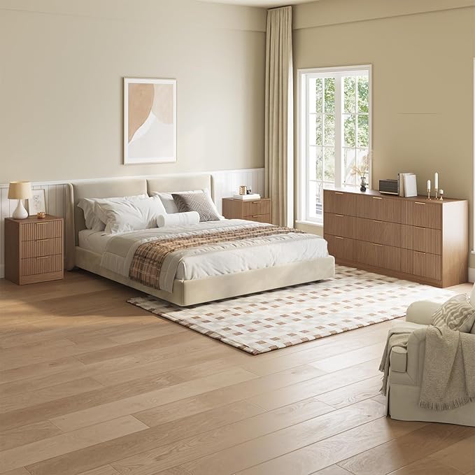 Fluted Dresser & 3 Drawer Nightstand Set 3-Piece, 63” Long 9 Drawer Dresser and - Image 4