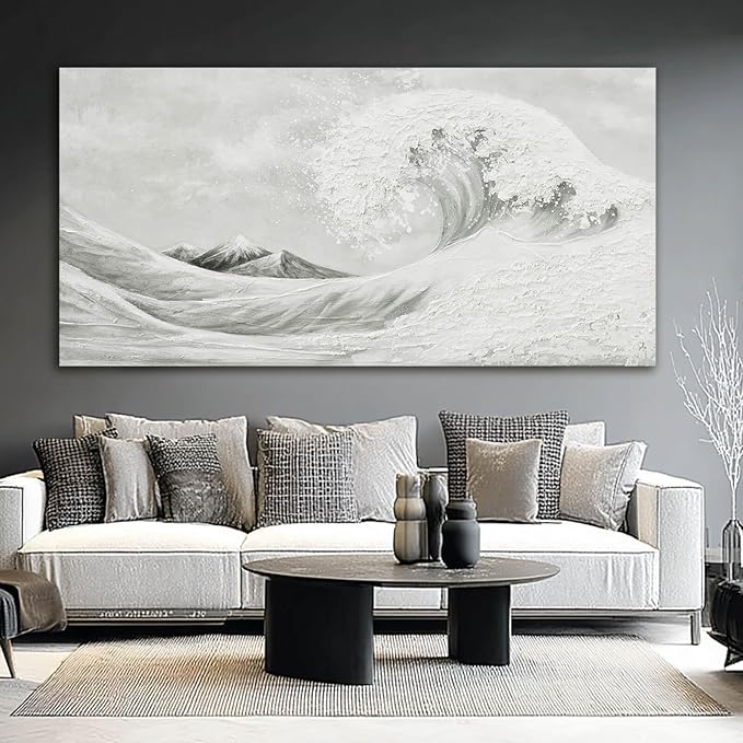 YETHEN WAL Textured Grey Wave Wall Art – Extra Large 3D Coastal Canvas - Image 6