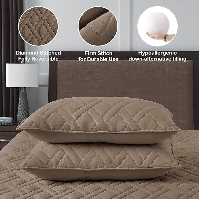 HORIMOTE HOME Quilt Set Twin Size Pine Bark, Classic Geometric Diamond Stitched - Image 4