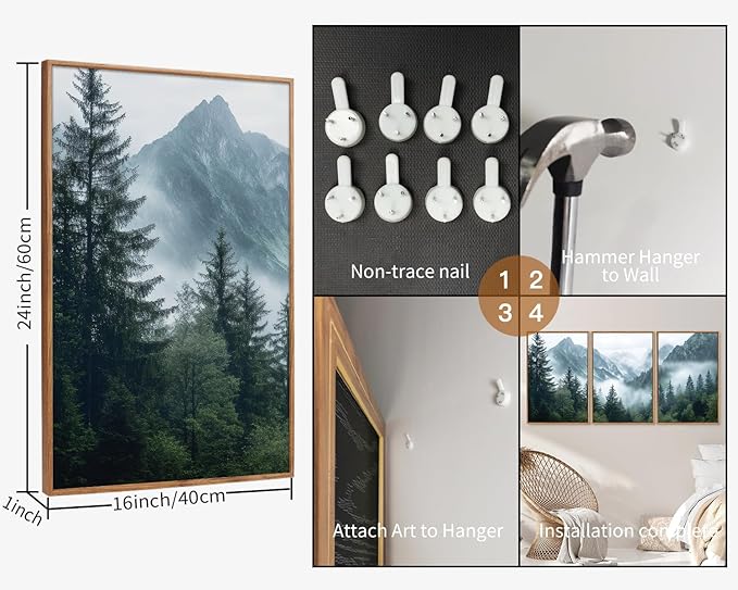 YeeHomedec Large Mountain Framed Canvas Wall Art, Mordern Calming Forest Wall - Image 7