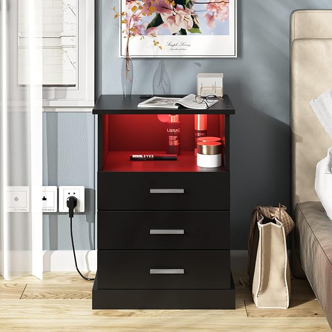 Halitaa Black LED Nightstand - Image 2