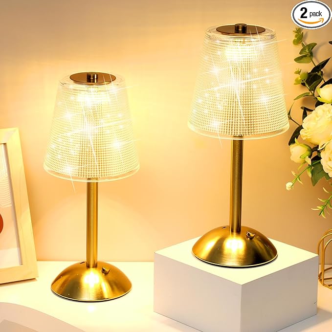 Liliful 2 Pcs Cordless Table Lamp Rechargeable Touch LED Small Gold Portable by Liliful