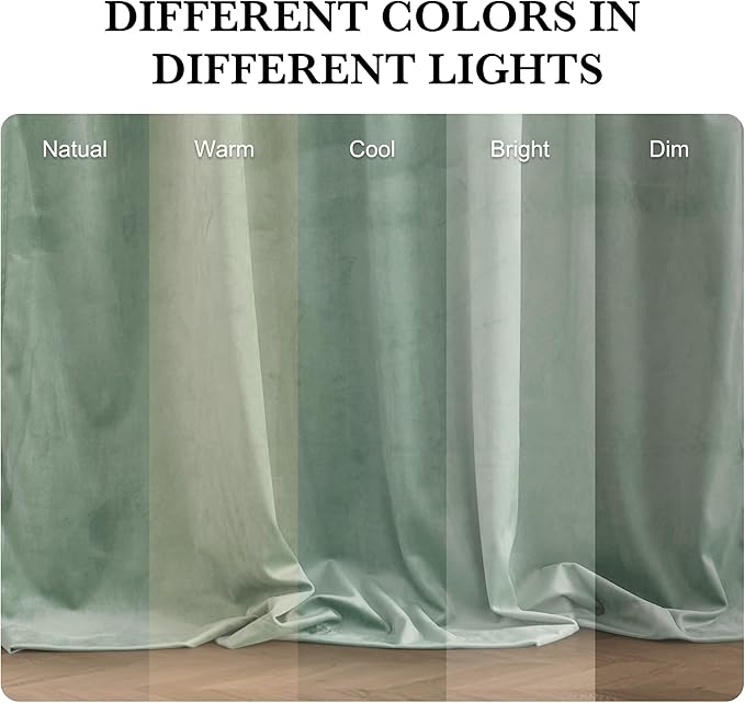 RYB HOME Mint Green Velvet Curtains 90 inches Long, Room Darkening, Floor-Length - Image 6