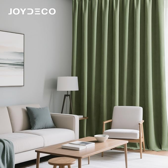 Joydeco Coconut Green Velvet Curtains 72 Inches 2 Panels, Luxury Thermal - Image 4