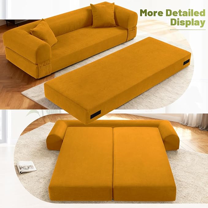 80" Convertible Sofa Bed, Corduroy Folding Sleeper Sofa Bed Queen - Image 7