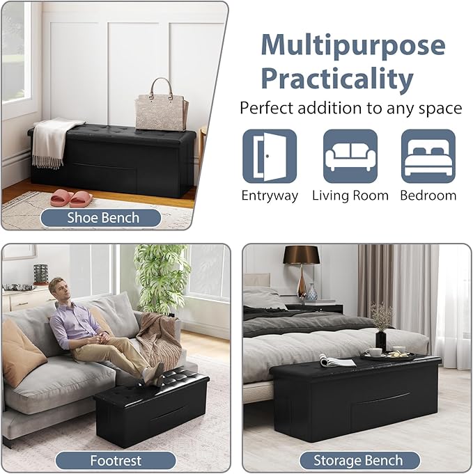 Giantex 43 Inches Folding Storage Ottoman Bench, Upholstered PU Leather Storage - Image 7