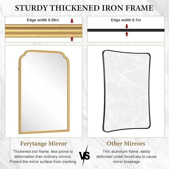 36X24 Inch Gold Bathroom Vanity Mirror - Image 7