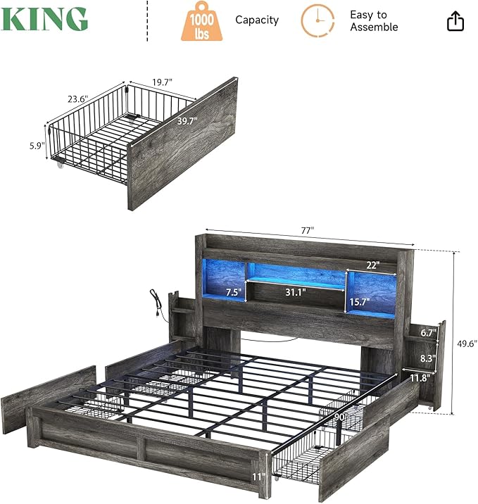AMERLIFE King Size Bed Frame - Image 2