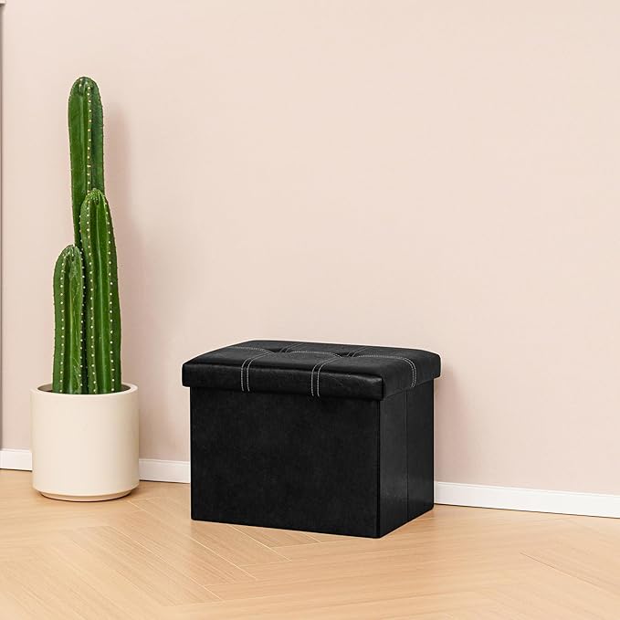 B FSOBEIIALEO Folding Storage Ottoman Cube, Faux Leather Footrest Seat Coffee - Image 7