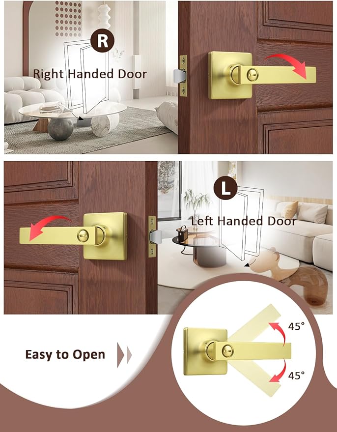 Mengico 10 Pack Gold Privacy Lever Door Handle Interior - Image 4