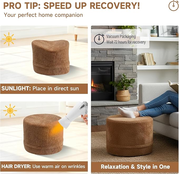 Tiita Pouf Ottoman and Foot Rest, Round Foam Stuffed Floor Pouf - Image 9