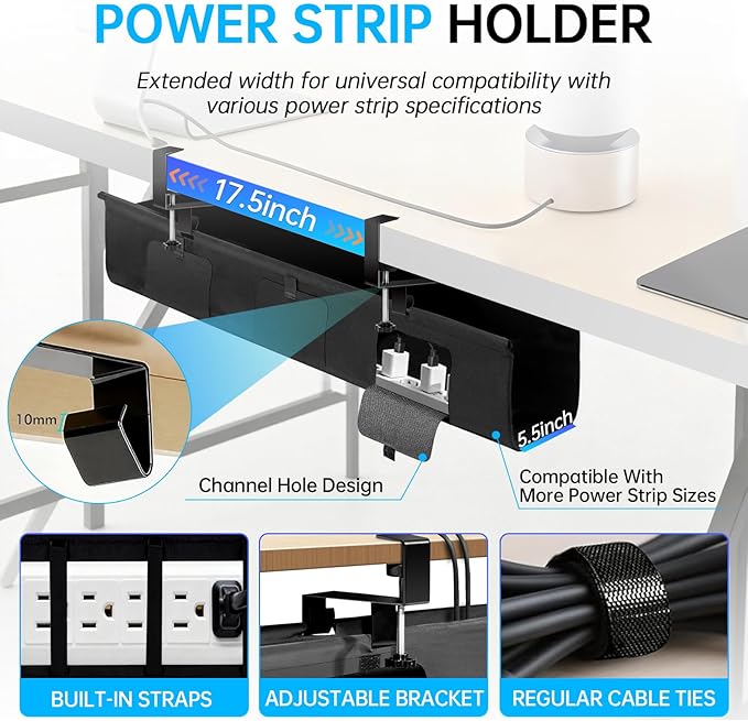 Under Desk Cable Management Tray, 36-inch No-Drill Standing Desk Cable Organizer - Image 2