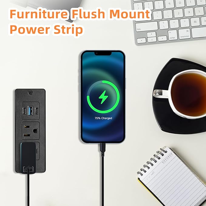 2 Pack Recessed Power Strips USB, 20W Fast Charging Furniture Outlets - Image 3