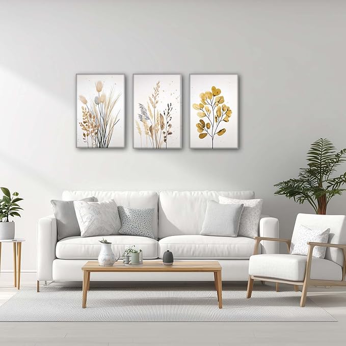 YCJKJDZ Beige Botanical Wrapped Canvas Wall Art Set of 3, Boho Watercolor - Image 7