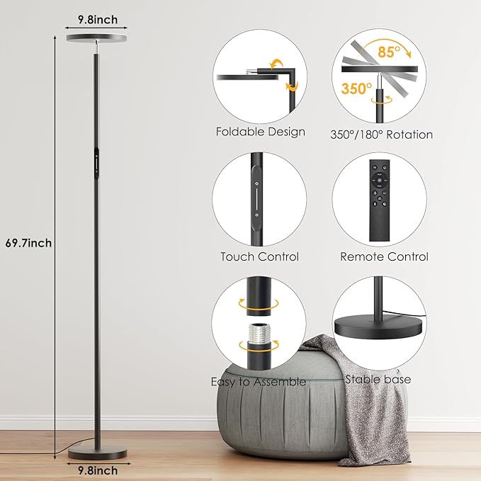 Upgraded Floor Lamps for Living Room, 32W 3000LM Super Bright LED Torchiere - Image 3