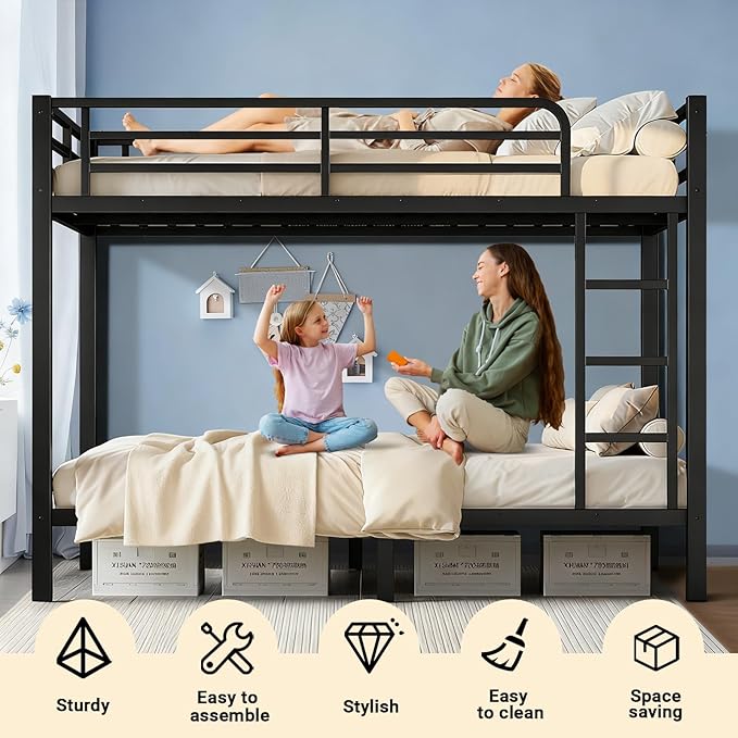 Twin Over Twin Bunk Bed Frame, Heavy Duty Metal Loft Bed - Image 4