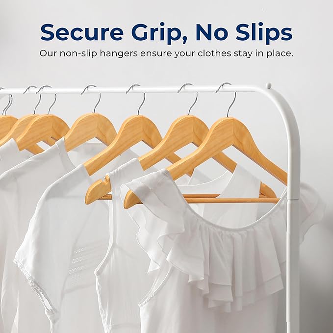 SereneLife Solid Wooden Hangers, Mega Pack, 50 Pieces Hangers - Image 3