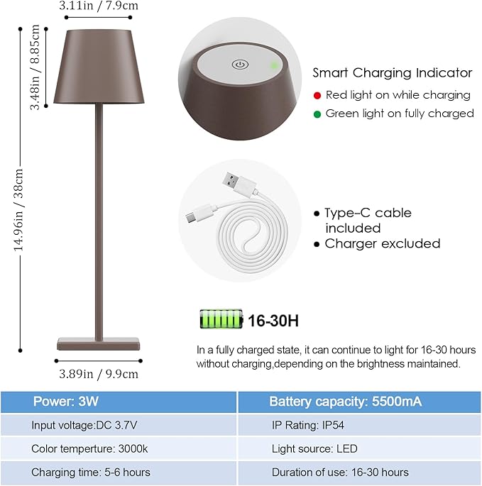 2 Packs LED Cordless Table Lamp, Rechargeable Battery Desk lamp 5500mAh Battery - Image 6