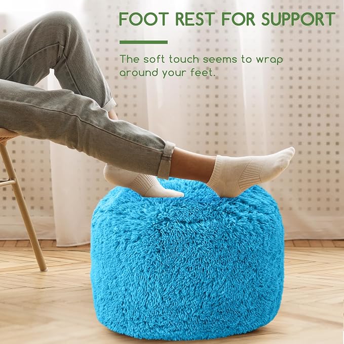 HIGOGOGO Round Stuffed Pouf Ottoman, Long Faux Fur Poufs - Image 3