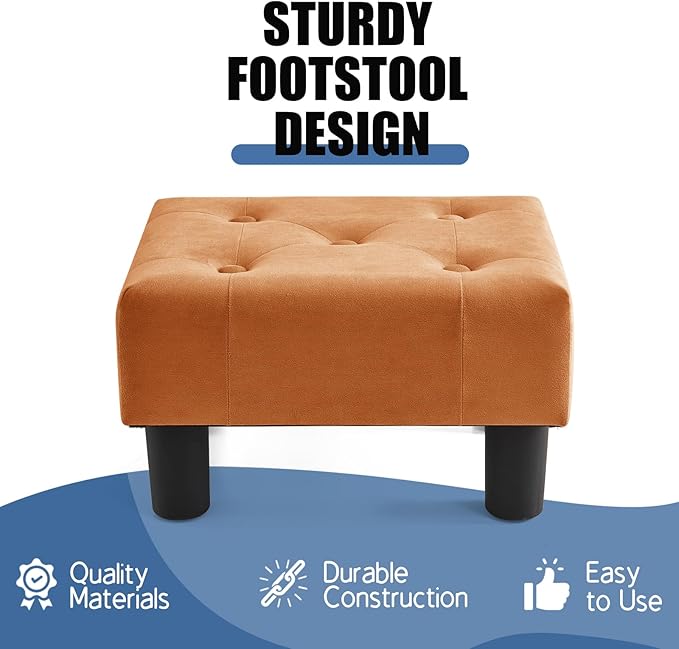 BRIAN & DANY Small Foot Stool, Velvet Foot Stools - Image 4