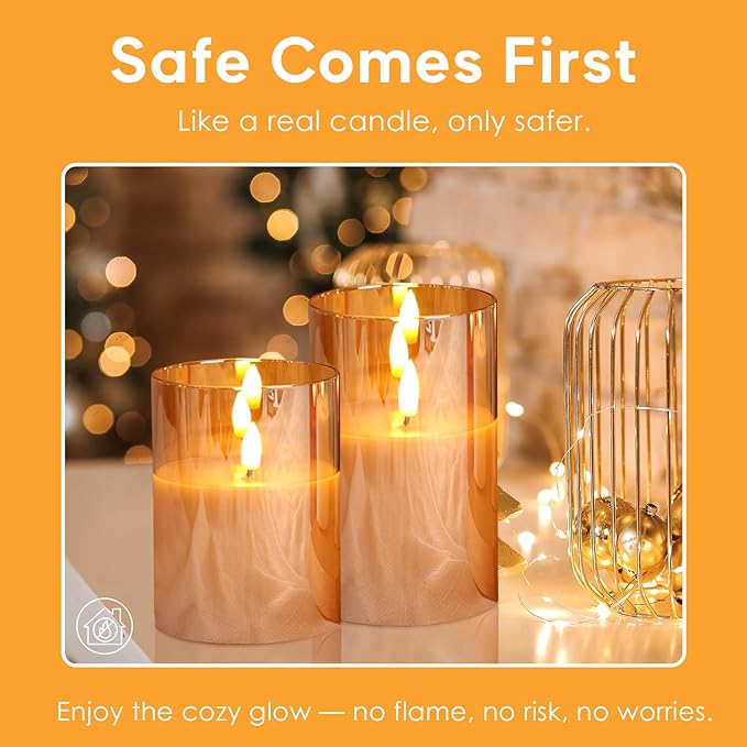 Eywamage Gold Glass Flameless Pillar Candles - Image 7