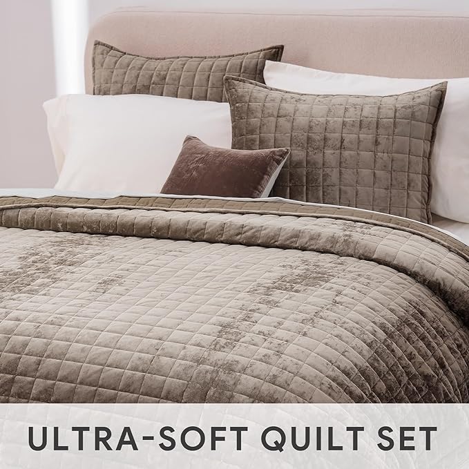 RECYCO Luxury Velvet Quilt Set Full Queen Size Bedding Sets, Ultra Soft Velvet - Image 4