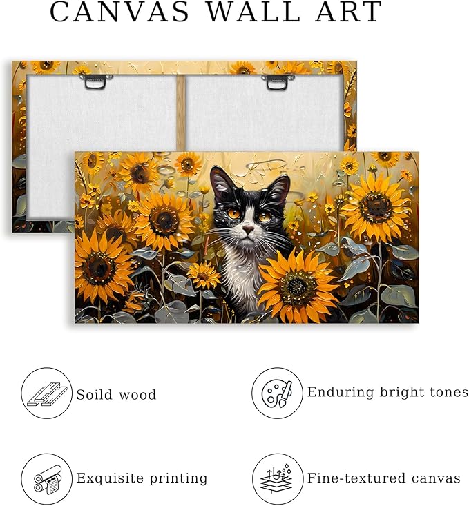 SERIMINO Large Wall Art Canvas Prints, Sunflower Cat Wall Art Aesthetic - Image 6