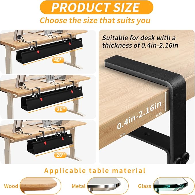 No Drill Under Desk Cable Management Tray, Fabric Cable Management - Image 6