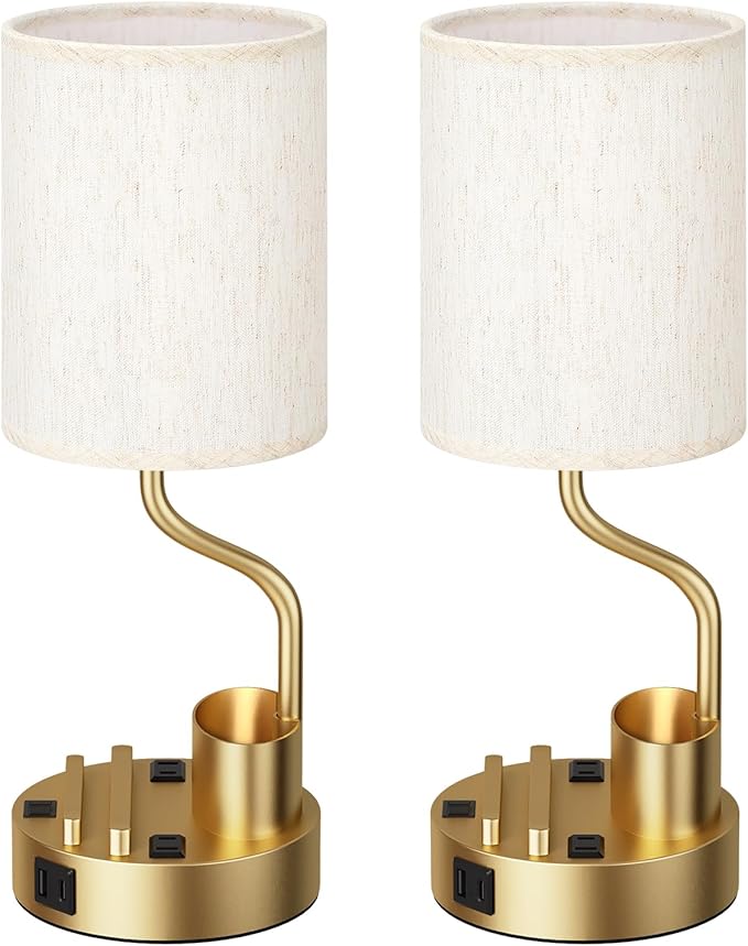 Gold Bedside Table Lamps for Bedroom Set of 2 - Image 8
