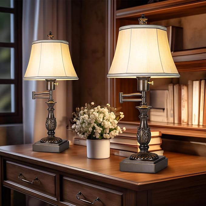 Scenekoy 23.5" High Rustic Traditional 350° Adjustable Swing Arm Table Lamp Set - Image 6