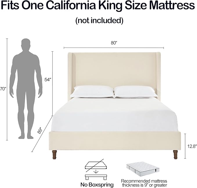 California King Size Upholstered Bed Frame, Platform Bed Frames - Image 2