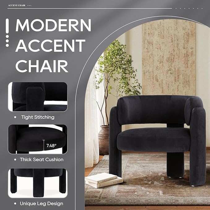 COLAMY Modern Velvet Accent Chairs Set of 2, Upholstered Barrel Chairs - Image 4