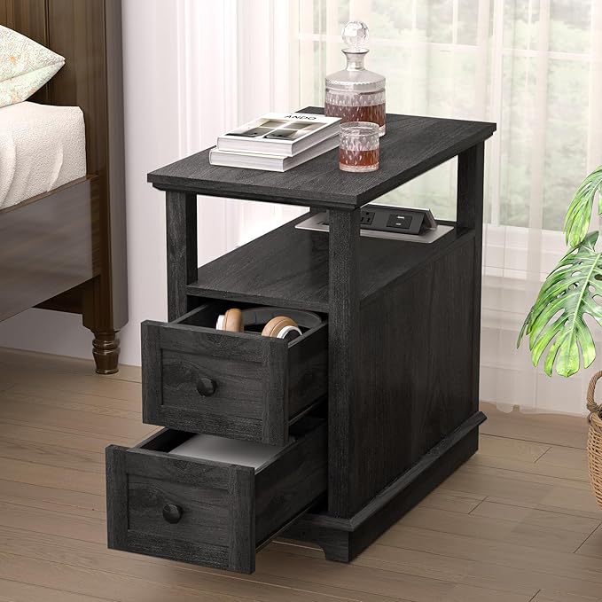 HIFYOBRO Narrow End Table with Flip Top Charging Station Set of 2, Side Table - Image 2