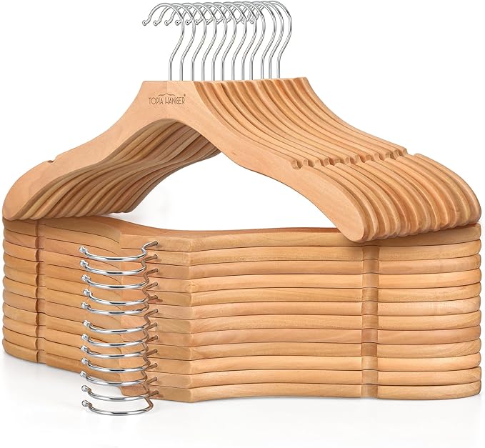 TOPIA HANGER Wooden Coat Hangers 24 Pack, Premium Wood Top Suit Hangers by TOPIAHANGER