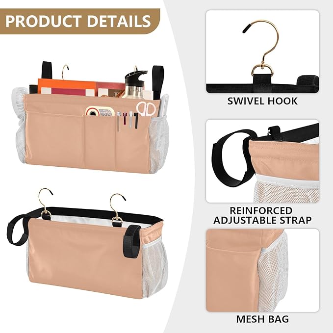 KOPIRIT Peach Orange Bedside Caddy Storage Bag Bedside Organizer - Image 5