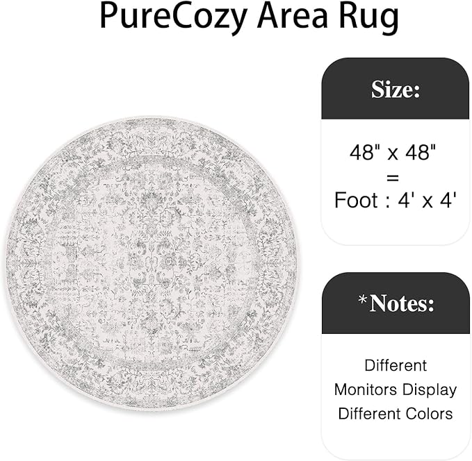 Grey Round Area Rug 4ft Entryway Door Mat Small Circle 4x4 Kitchen Vintage - Image 2