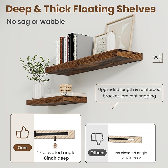 24 Inch Floating Shelves for Wall, 8 Inch Deep Floating Shelf for Storage & - Image 4