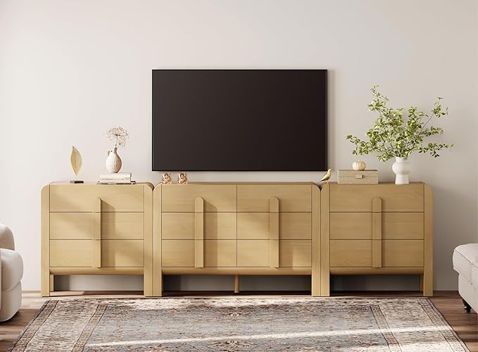 WAMPAT 3 Piece Bedroom Dresser Set, 110.2" Wide Mid Century Modern Chest of - Image 3