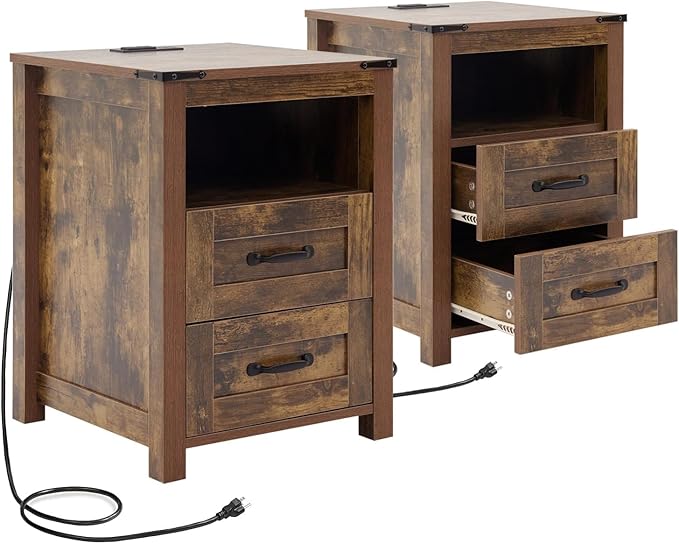 Puntogen Brown Night Stand Set of 2, Rustic End Table by Puntogen