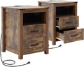Puntogen Brown Night Stand Set of 2, Rustic End Table by Puntogen