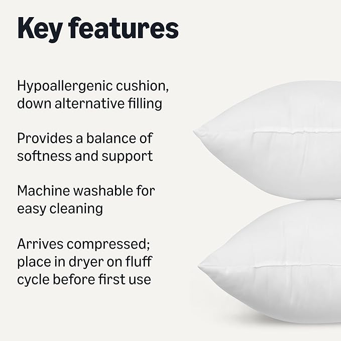 Amazon Basics Square Hypoallergenic Pillow Insert, Sofa Bed Couch Decorative - Image 2