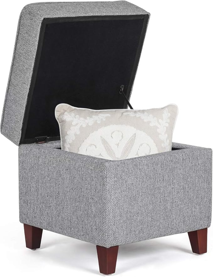 Adeco 17" Square Ottoman with Storage, Small Blue Storage Ottoman Foot Rest - Image 8