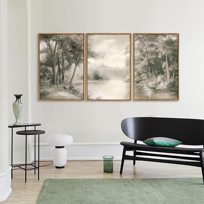 Yeehomedec Vintage Nature Landscape Framed Canvas Wall Art Set, Rustic Misty - Image 5