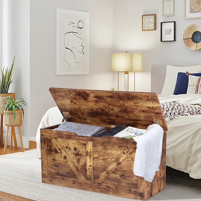 Timberer 39.4" Storage Chest, Wooden Storage Bench, Large Storage Trunk - Image 2