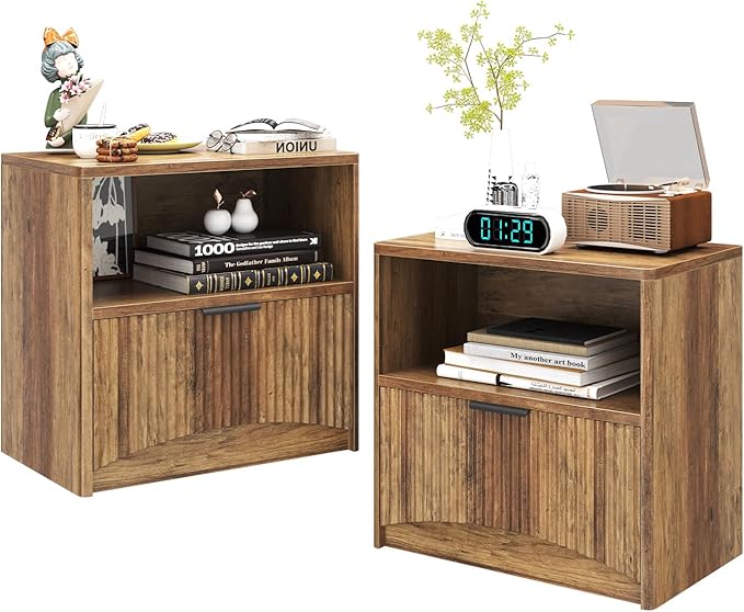 Fluted Nightstand Set of 2, MCM Mid Century Modern Bedside Tables - Image 8