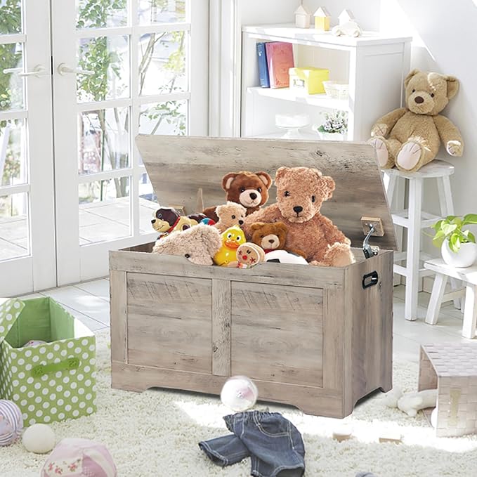 Timberer 31.5" Storage Chest, Wooden Storage Bench, Lift Top Toy Chest - Image 2