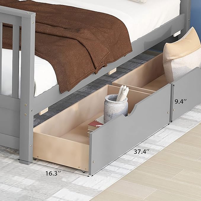 Merax Wood Bunk Bed with Drawers, Convertible Wood Bunk Bed with Ladders and - Image 6